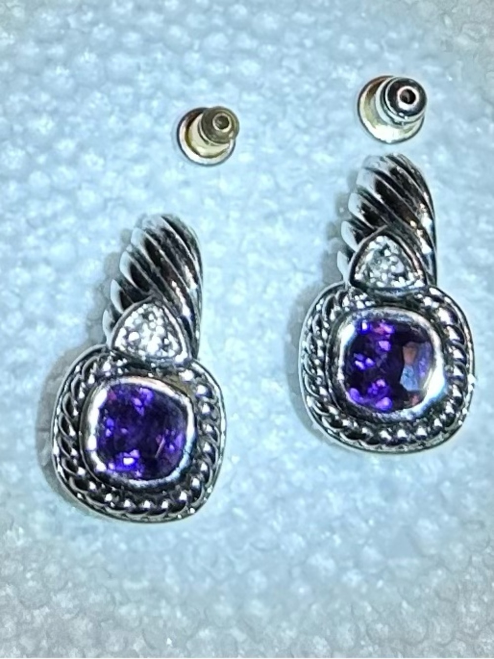 Silver Drop Earrings with Purple Gemstone